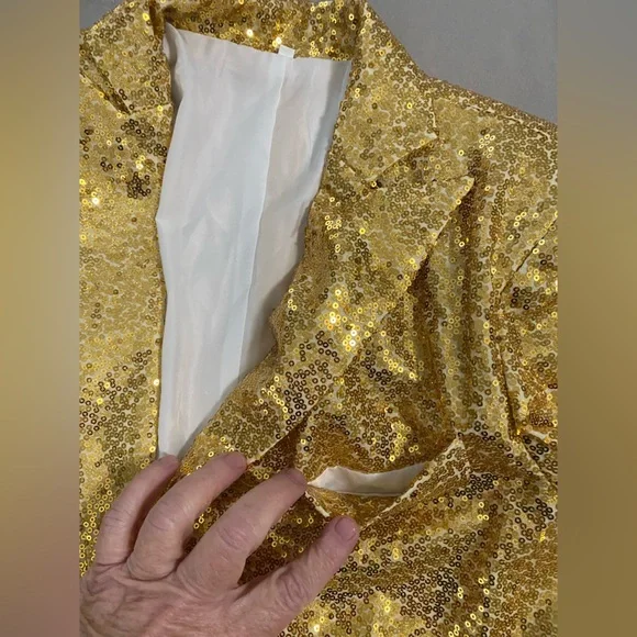 Gold Sequined Women's Pantsuit Jacket Pants Size Large NWT Fully Lined - Picture 6 of 16